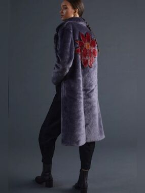 Anthropologie Moonflower Unreal Fur Dopamine Coat Boho Chic Size M